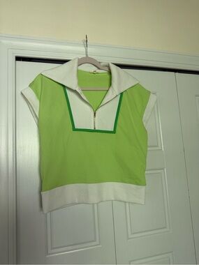 JODIFL Lime Green & White Short Sleeve Polo Top with Zip